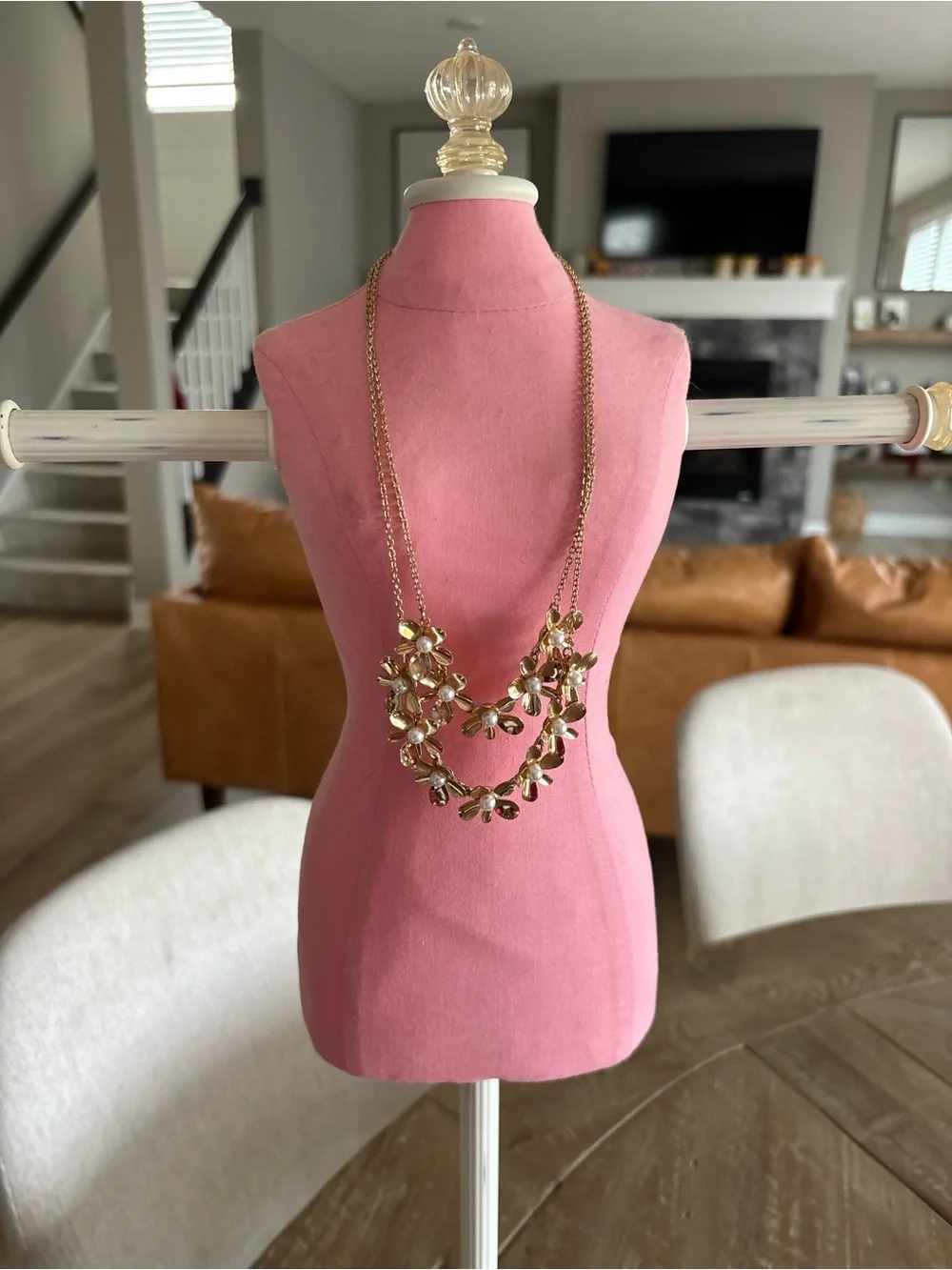 Banana Republic Gold Floral Pearl Statement Necklace